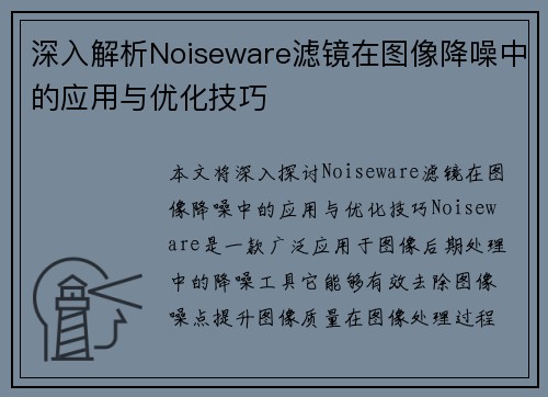 深入解析Noiseware滤镜在图像降噪中的应用与优化技巧